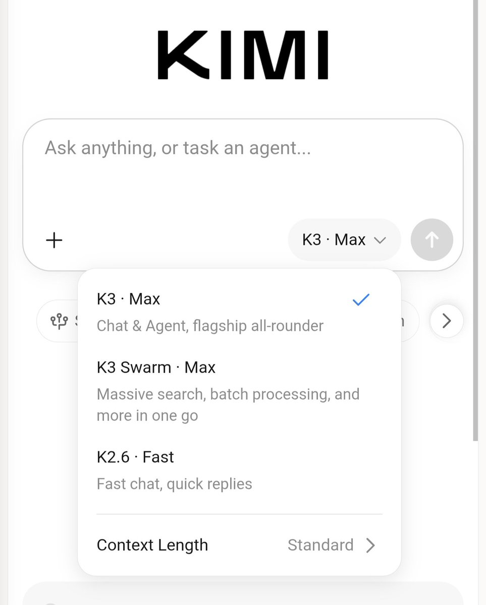 TanbinFi's tweet photo. Kimi K3 is here. 2.8T params, fully open source, genuinely frontier level.

2nd overall intelligence behind Claude Fable 5 and GPT-5.6 Sol. Beats Claude Opus 4.8 Max on GDPval-AA v2. 1M context, 91.2 on BrowseComp with zero compression.

Open source models are not messing around anymore!