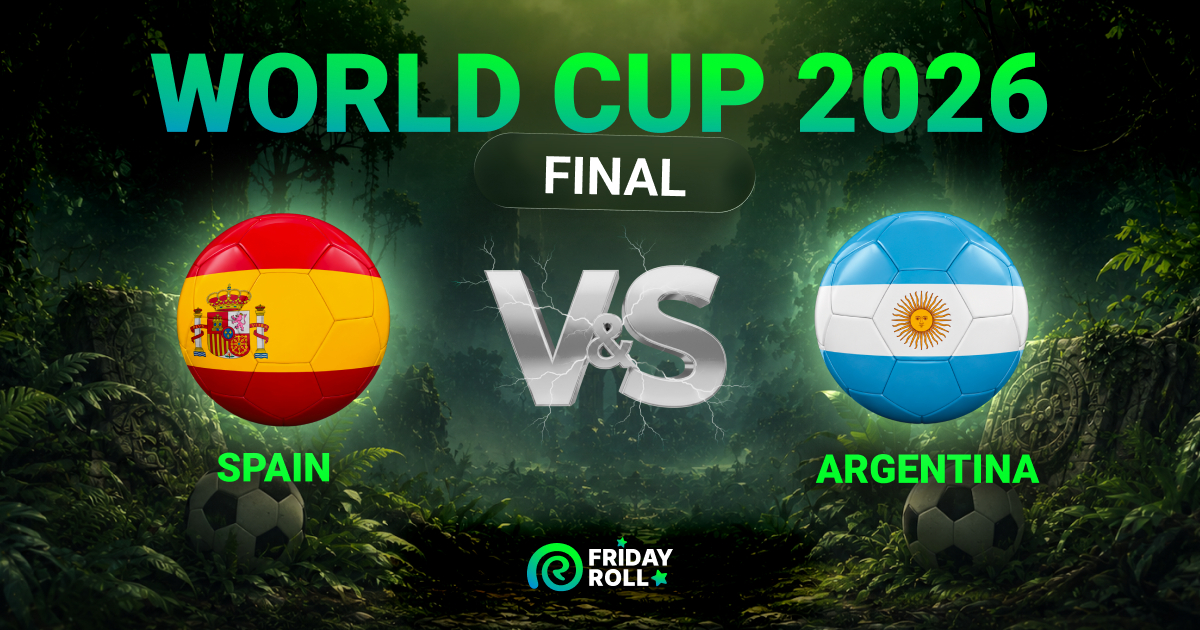 _Fridayroll's tweet photo. ⚽Spain vs Argentina | The Final⚽

🔥The 2026 World Cup hits the finish line.
⚡Do you see the path to victory?
🏆Total glory is just one match away.
💥Place your bet and make history today.

Bet responsibly. 18+ 🔞

#messi #worldcup #oyarzabal #spain #argentina https://t.co/OURtOBAEQE