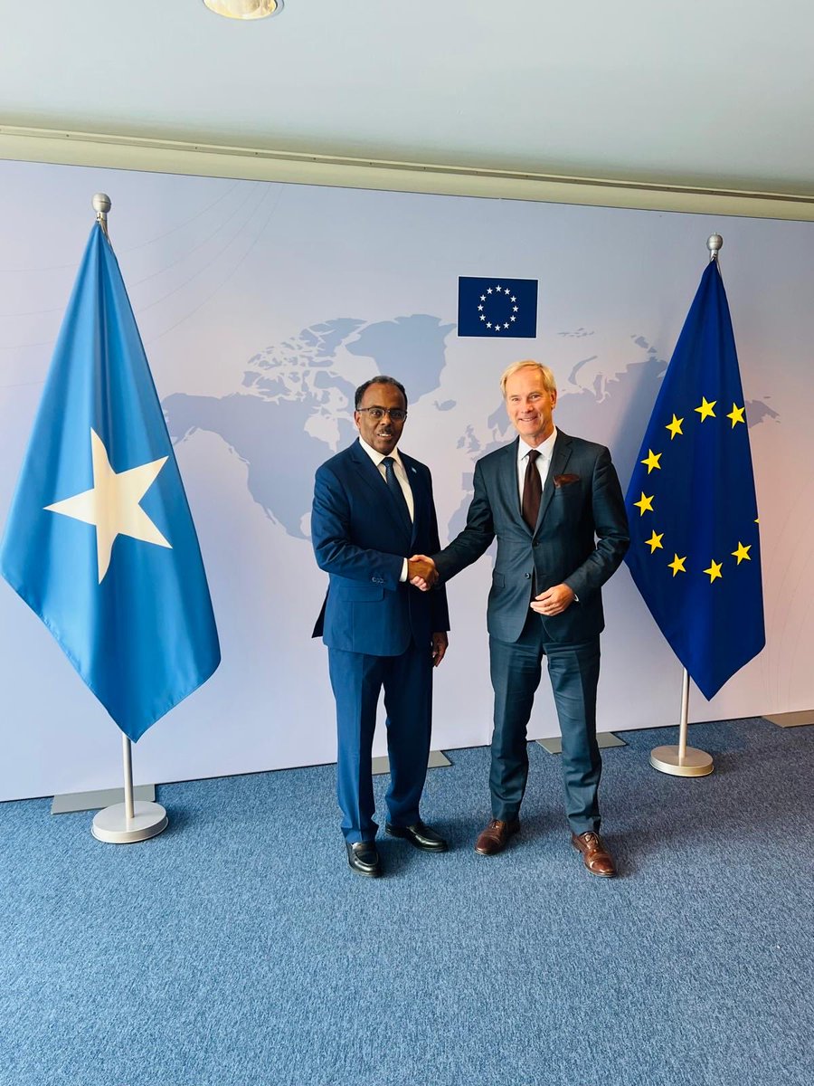 AliOmarMP's tweet photo. Pleased to meet H.E. Olof Skoog, Deputy Secretary-General for Political Affairs of the EEAS, to discuss the evolving partnership between Somalia and the European Union. I briefed him on the progress Somalia is making in strengthening national security, advancing constitutional and electoral reforms, and creating new opportunities for trade and investment. Somalia is ready for a more ambitious partnership with the EU one based on mutual interests, strategic dialogue, and shared responsibility for regional peace and prosperity.