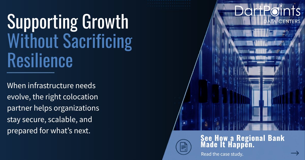 DartPoints's tweet photo. For financial institutions, dependable infrastructure is non‑negotiable. See how @OriginBank partnered with DartPoints to support secure, reliable operations — with the flexibility to grow as needs evolve: https://t.co/dlFcXV3J1f
#Colocation #DataCenters #Banking https://t.co/vY4Kt5466a