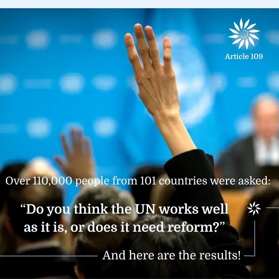 Article109's tweet photo. What do people think of the UN &amp; do they think it needs to reform?

We commissioned a #survey to explore public attitudes towards #UNreform. 117,071 people from 101 countries responded.

Discover the results below! https://t.co/QtF62QoGL8