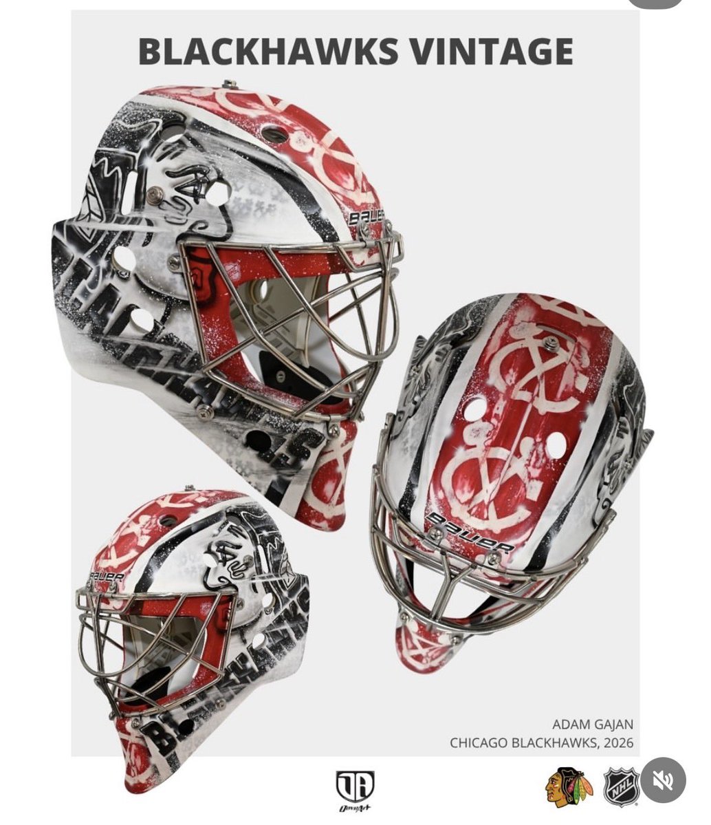 CHGO_Blackhawks's tweet photo. First look at Adam Gajan’s Blackhawks helmet, courtesy of @daveartofficial 🔥🔥🔥

(📸IG: daveart) https://t.co/slQgAXeKJo