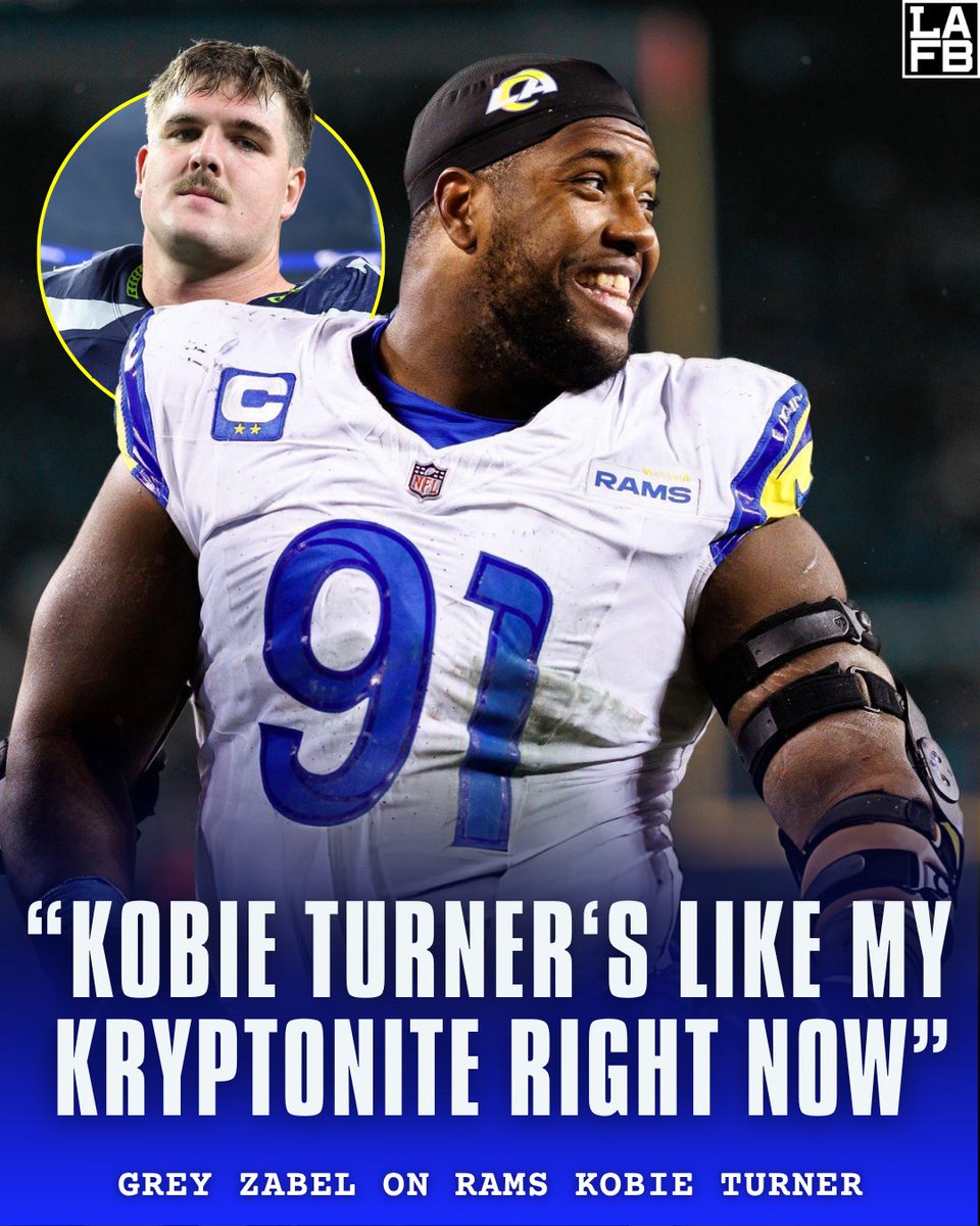 LAFBNetwork's tweet photo. Seahawks rookie Grey Zabel says Kobie Turner is his Kryptonite 🤯

"He's just got my number. He works me every single game."

The rest of the league is starting to find out about the Conductor... https://t.co/9BH3jgY50b