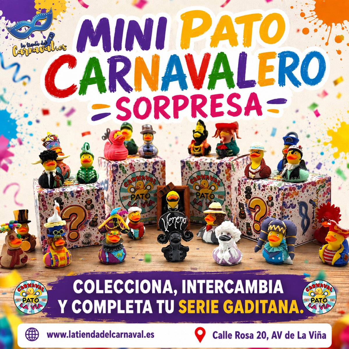 Localdeensayojm's tweet photo. 🐥🎭 ¡Descubre Los Mini Patos de CARNAVAL PATO LA VÍA!

Cada caja sorpresa incluye un mini pato carnavalero de 4,5 cm, fabricado en PLA de alta calidad.

🔄 ¡Colecciónalos e intercámbialos para completar la serie!

🌐 https://t.co/LEcP79SMwa 📍 Calle Rosa 20, AV de La Viña https://t.co/pZx6TLrXlF