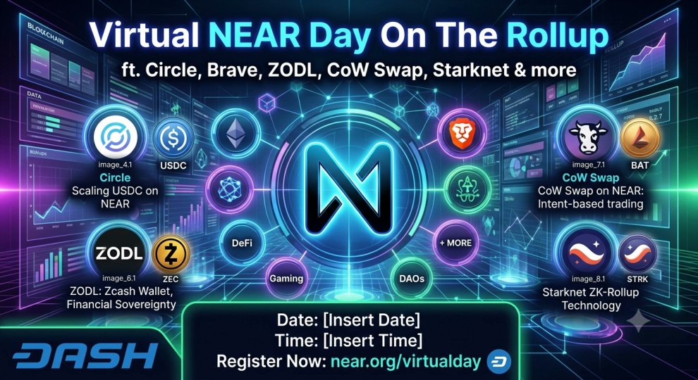 dashradar's tweet photo. Virtual NEAR Day On The Rollup ft. Circle, Brave, ZODL, CoW Swap, Starknet

https://t.co/XWRDC7WalB

#Dash #DashRadar https://t.co/HVUUbPRvpx