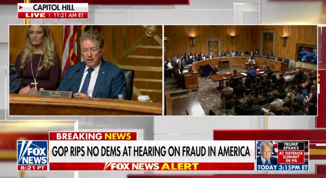 Sassafrass_84's tweet photo. Interesting how the senate held a meeting with Nick Shirley and James O’keefe over the taxpayer fraud and every single Democrat seat was empty. Not one showed up to do their job. 

Is this what you elected them for? To hide the fact that there is massive amounts of money being used inappropriately and the democrats as usual are nowhere to be found. 

The party of fraud (IMO) doesn’t want the grift to end.