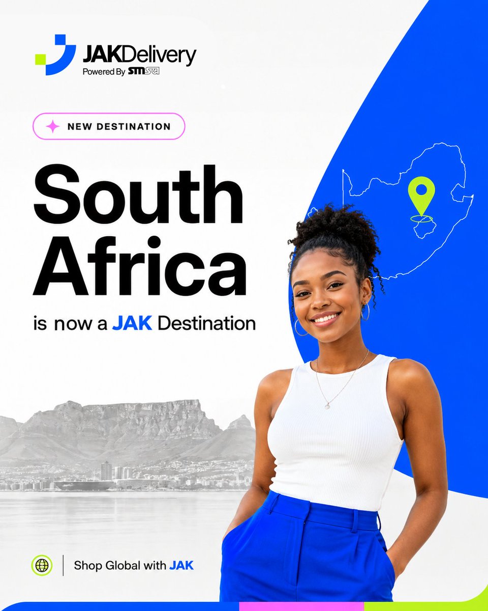jakdeliver's tweet photo. South Africa is now a JAK destination.

Shop from our Pakistan, China, Türkiye, USA, Italy, and Canada hubs, use your JAK address at checkout and collect your order from your nearest SMSA Outlet in South Africa.

Shop Global with JAK.

#JAKDelivery #ShopGlobalWithJAK #SouthAfrica https://t.co/GCyIq2q5QK