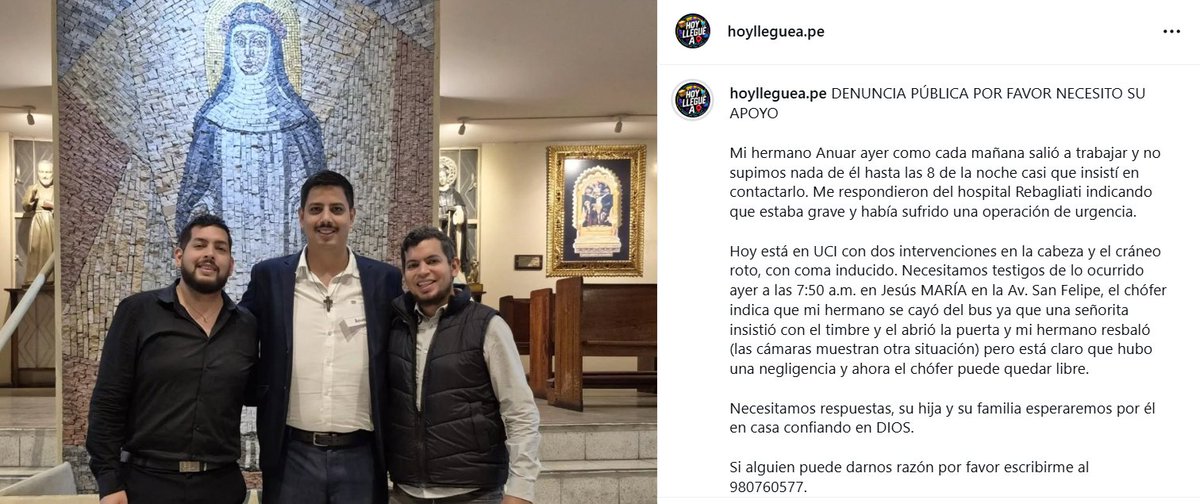 sostuitperu's tweet photo. Urgente apoyo para Anuar Zarif que se encuentra en UCI en @EsSaludPeru @munijesusmaria  se requiere apoyo de la Municipalidad de Jesús María para verificar lo sucedido ayer a las 7:50 a.m. en Jesús MARÍA en la Av. San Felipe
@LalyGoyzueta @FerLlanos @anajarav @pacofloresc https://t.co/BcYNxl2ALv
