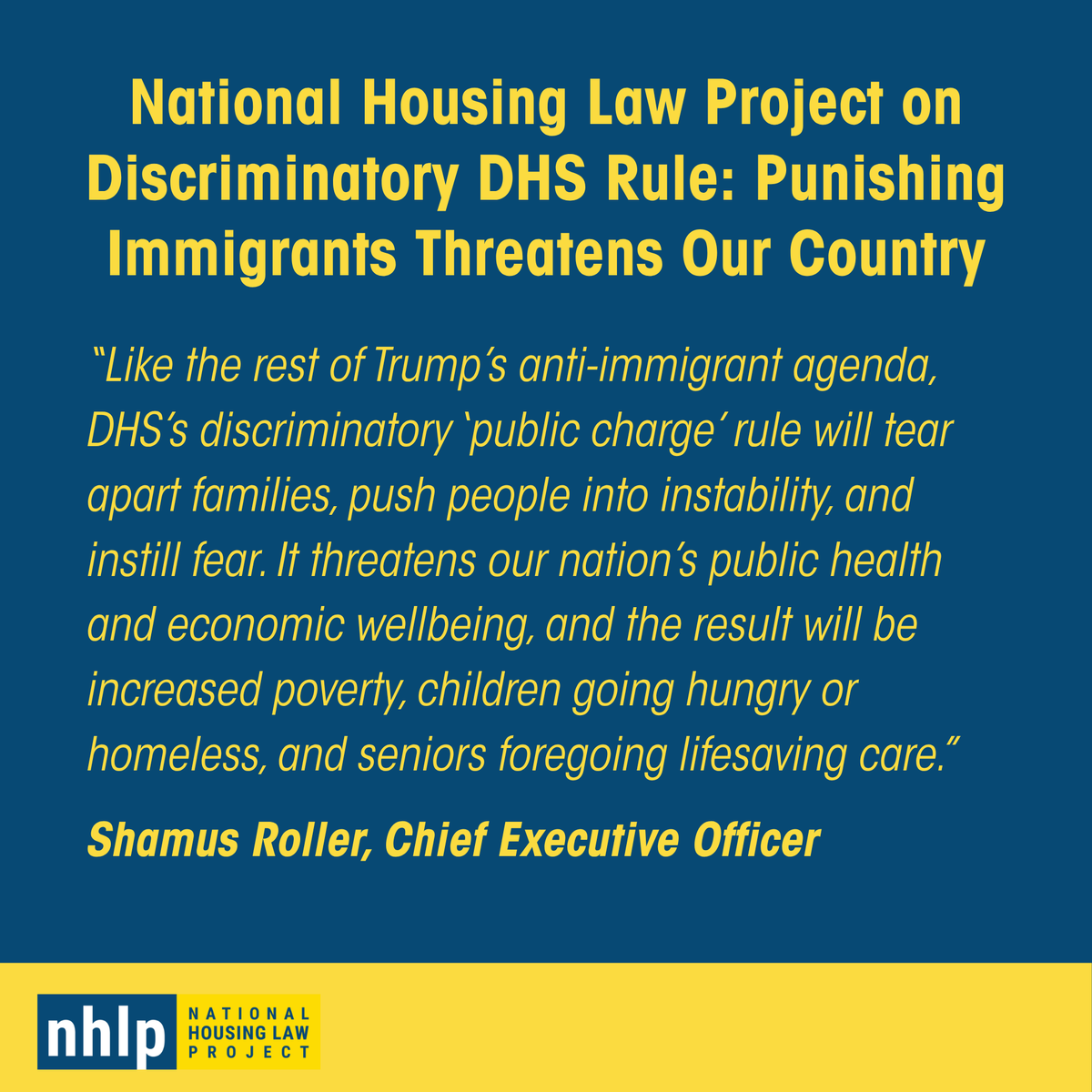 NHLP's tweet photo. Our country thrives when everyone, no matter what language we speak or how long we’ve lived here, has a safe place to call home. But DHS’s new immigration rule will punish people for accessing public services that meet basic needs. Our statement ➡️ https://t.co/KQ8kjGMBZA https://t.co/DA3vQGAm0n