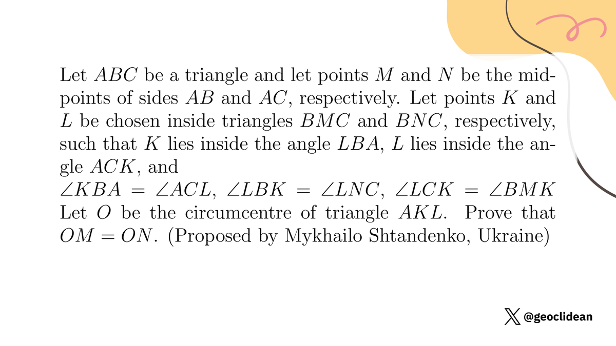 geoclidean's tweet photo. Circumcenter Proof
#Geometry #Circumcircle #Concyclic #IMO #PowerOfAPoint #RadicalAxis #IMO2026 https://t.co/w43mrSkHcy