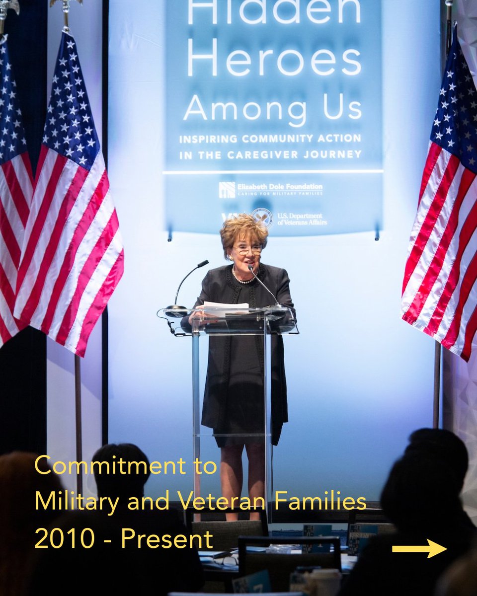 DoleFoundation's tweet photo. Our countdown to Senator Elizabeth Dole's 90th birthday begins with the legacy she continues to build today.

After becoming a full-time caregiver for Senator Bob Dole, she transformed her personal experience into a national movement by founding the Elizabeth Dole Foundation. https://t.co/wXOl9uhp14