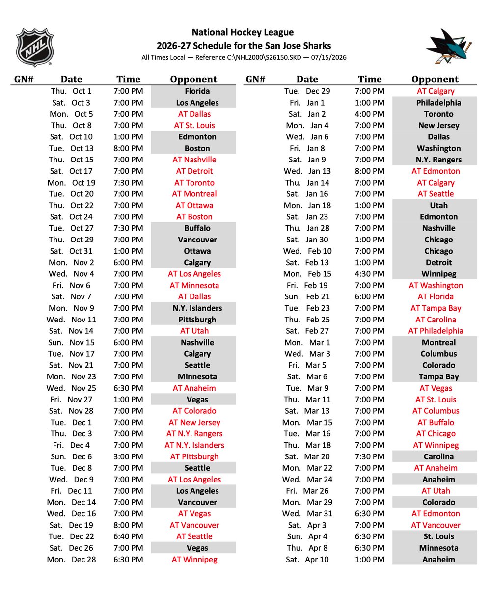 TEALTOWNUSA's tweet photo. Full #SJSharks schedule https://t.co/87ehpD6xCu