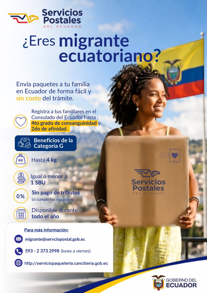 EmbajadaEcuPan's tweet photo. Servicio de Categoría G de la Empresa Pública Servicios Postales del Ecuador. https://t.co/BzTwUjy4L6
