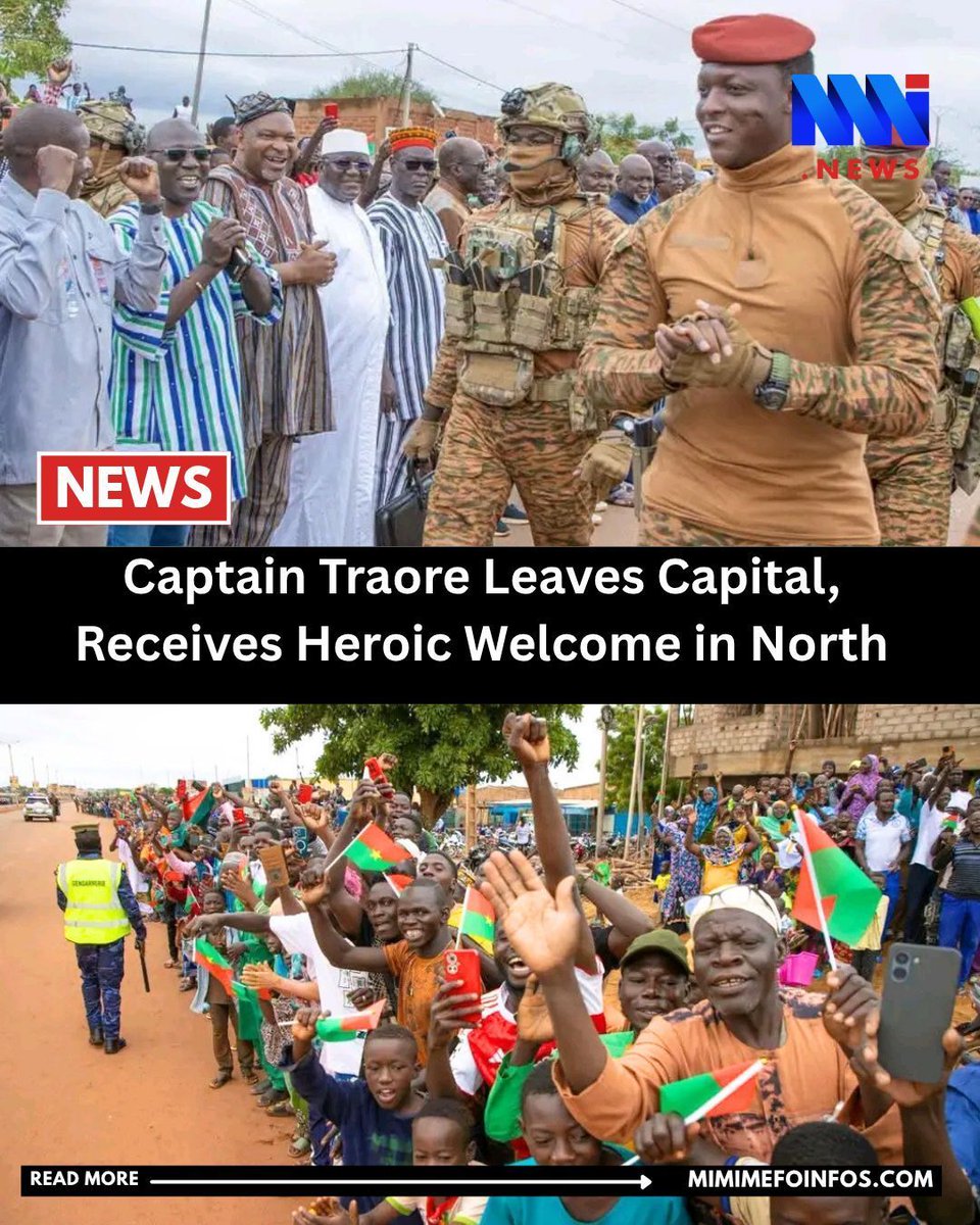 MimiMefoInfo's tweet photo. He could have taken his wife and family and traveled to the InterContinental Hotel in Switzerland or another fancy destination in Europe or America, but he chose to go to his people up North.

The President of Burkina Faso, Captain Ibrahim Traoré, has received a heroic welcome in Ouahigouya, the capital of the country’s Yaadga Northern Region.

The population came out in large numbers on the streets to catch a glimpse of him. They could be seen very excited, cheering a leader who stands with his people.

He could have simply called the people to meet him at the presidential palace, yet he went there himself to discuss the country’s future.

According to the presidency, Captain Ibrahim Traoré was able to hold frank and direct discussions on issues of interest to the region and the progress of our country, which is committed to the irreversible path of the Popular Progressive Revolution.

This happened on Thursday.

The Presidency said the President will continue his stay in the City of Naaba Kango, where he will hold official audiences with various socio-professional groups.

This is happening at a time when the African Union Commission chairperson, Mahmoud Ali Youssouf, is in Burkina Faso.

Traore chose to go to his people instead of waiting to receive the AU Commission chair, who was received by the Prime Minister and the Minister of Foreign Affairs.

#MMINews