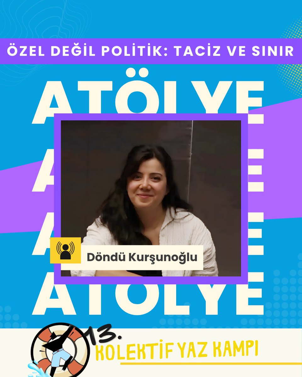kolektifyazkamp's tweet photo. ☀️ 13. Kolektif Yaz Kampı’nda "Özel Değil Politik: Taciz ve Sınır" başlıklı atölyemizde buluşuyoruz! 

"Özel Değil Politik: Taciz ve Sınır" başlığı altında sınırlarımızı, taciz kavramını ve erkek şiddetini konuşacağımız bu önemli atölyede Döndü Kurşunoğlu bizlerle olacak.

13. Kolektif Yaz Kampı seni bekliyor! Şimdi kayıt ol! 

Not: Atölyemiz karma olarak gerçekleştirilecektir.