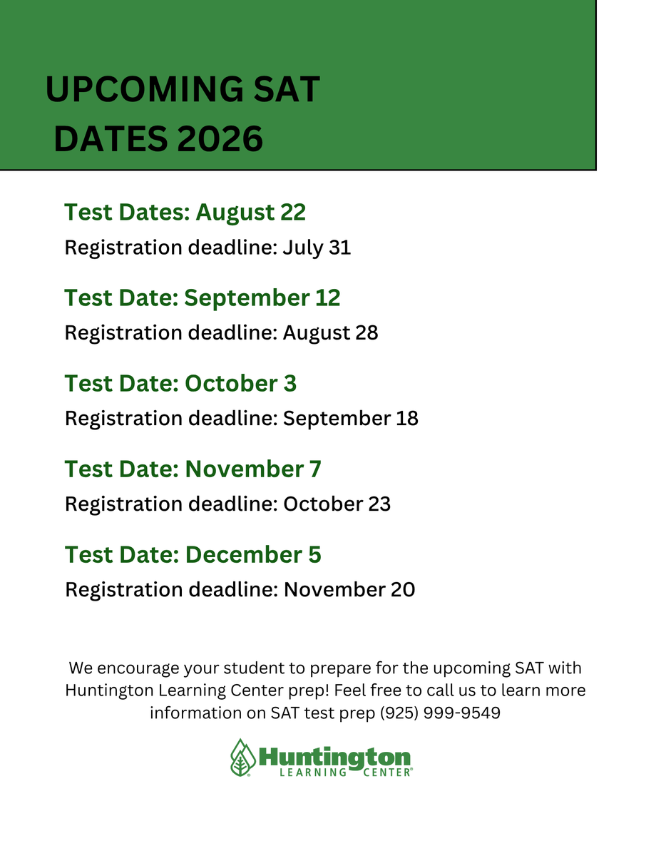 HLCSanRamonCA's tweet photo. Prepare for the SAT with Huntington Learning Center Exam prep!
#SanRamonValleyUSD #SRVUSD #SanRamonValleySchools #SRVUSDProud #WeAreSRVUSD #SRVCommunity #Onlinetutoring #tutoring #Examprep #SAT #SATprep #CaliforniaHighSchool #DoughertyValleyHigh #MonteVistaHigh... https://t.co/FqRZvfxb9H