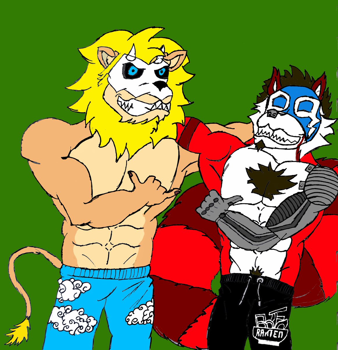 After a training session, the lion and the panda decided to take a