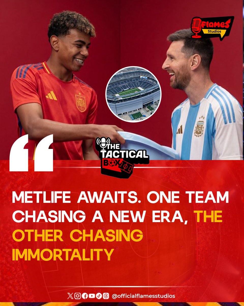 flamesstudios's tweet photo. MetLife awaits. 🇪🇸⚔️🇦🇷 Spain’s exciting new generation meets Argentina’s battle-tested champions in a blockbuster World Cup final that promises drama, history, and greatness.
#spain #argentina #worldcupfinal #tacticalbox #flamesstudios https://t.co/N1jMprXMBl