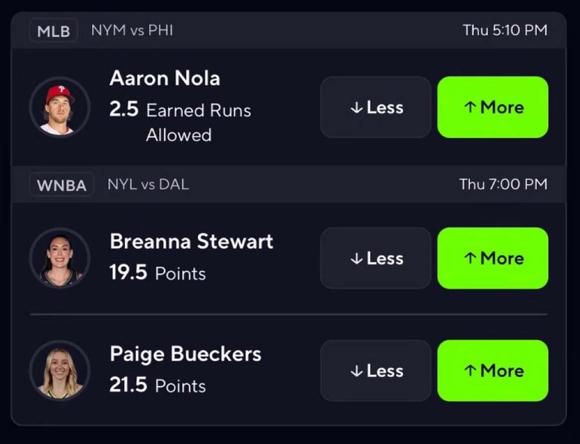 Mia_brown0's tweet photo. 💅🏽🔥 TODAY’S PRIZEPICKS CARD 🔥💅🏽

Locked in with these three 👀

⚾ Nola O 2.5 ERs
🏀 Stewie O 19.5 PTS
🏀 Paige Bueckers O 21.5 PTS

A little MLB + WNBA action on the menu 🍽️💰

$5 play → $50 promo 👀

Who’s riding? 🤝🔥
#Prizepicks #WNBA #MLB https://t.co/K9bArVxW53