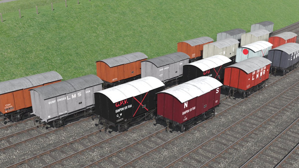 western_works's tweet photo. Out now! "UK Gunpowder Van Pack 1" now available from the Trainz Store with 16 Liveries From LNER, LMS, GWR, BR ROF, LNWR and NSR, perfect for any goods train! 

https://t.co/eG4Bl82hwW https://t.co/xnKYX0UWrK