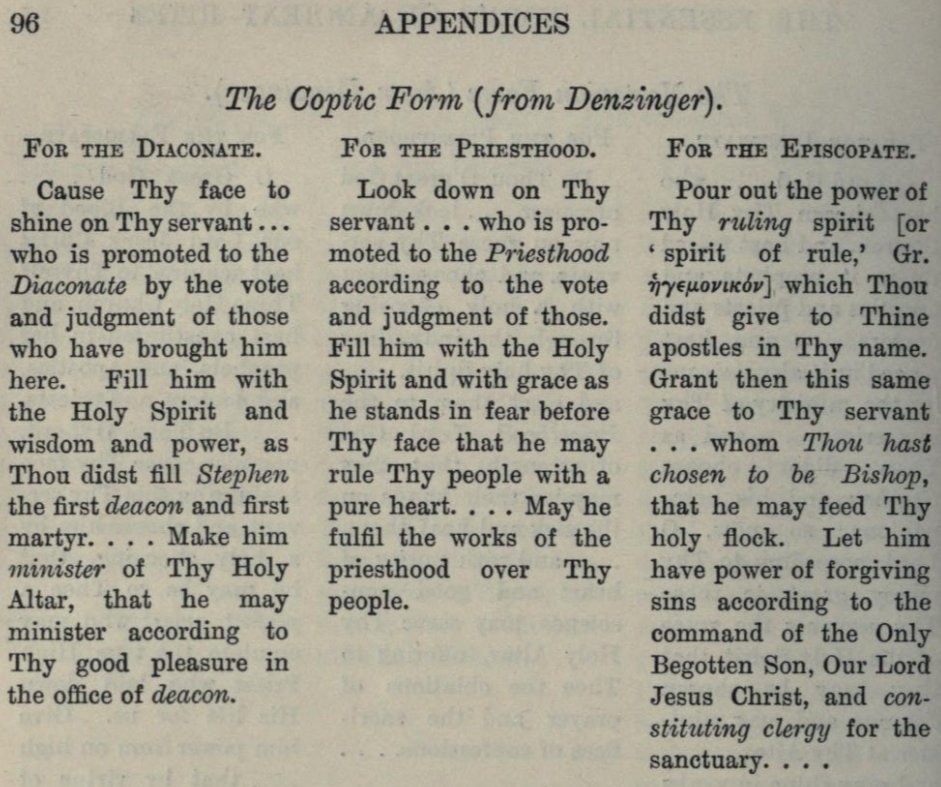jarldietrich's tweet photo. One of the most erroneous and spiritually dangerous arguments most sedevacantists will make is that the new rites of Holy Orders of Pope St Paul VI, specifically the rite of episcopal consecration, are invalid due to him, as they argue, changing the essential form. They use this to prey on peoples scrupulosity and ignorance and it's genuinely evil. I'm going to point out how the new rite is irrefutably valid.

Here is the new form of St Paul VI

“And now pour forth on this chosen one that power which is from you, the governing Spirit, whom you gave to your beloved Son Jesus Christ, whom he gave to the holy Apostles, who founded the Church in every place as your sanctuary, unto the glory and unending praise of your name”

Pope Pius XII has addressed what is needed for the form to be valid

"the only form, is the words which determine the application of this matter, which univocally signify the sacramental effects — namely the power of Order and the grace of the Holy Spirit — and which are accepted and used by the Church in that sense"

So what's needed for the form to be valid is to signify the power of the bishop, the blessing of the Holy Ghost, and to be accepted by the Church.

The Holy Ghost being invoked in the new form is unambigously invoked in the title Governing (or Ruling) Spirit.

Governing and Ruling Spirit are two different English translations of the same Latin, they are the exact same thing.

One of the first objections sedevacantists make is that "Ruling Spirit" isn't a traditional title of the Holy Ghost. They are wrong. Ruling Spirit is specifically used in the Coptic form and has always been seen as valid. 

In the book *A vindication of the Bull 'Apostolicae curae'*, written by English Catholic bishops after the promulgation of Pope Leo XIII's Bull, it quotes the words "ruling spirit" from the Coptic rite, and underlines the word *ruling* in order to mean that it signifies the Episcopal Order: https://t.co/GvjRHRuCJA

We already see that the new form of St Paul VI univocally names the power of the order and the graces of the Holy Ghost. 

Although it's already irrefutable that the essential form is present, I will expand that the form specifically mentioning "the holy Apostles, who founded the Church in every place as your sanctuary, unto the glory and unending praise of your name” doubles down on the power of the order as the Apostles were bishops and founding churches as "your sanctuary" denotes the altar which is blessed by the bishop.

I personally think the new form is even more explicit and clear than the old form under Pope Pius XII, but even if you disagree there, it undeniably has the essential form especially when you look at the Coptic form.

So when sedevacantists argue that the Catholic Church doesn't have valid bishops, priests, confessions or the Mass, they are lying. And they will have to answer for that before God.