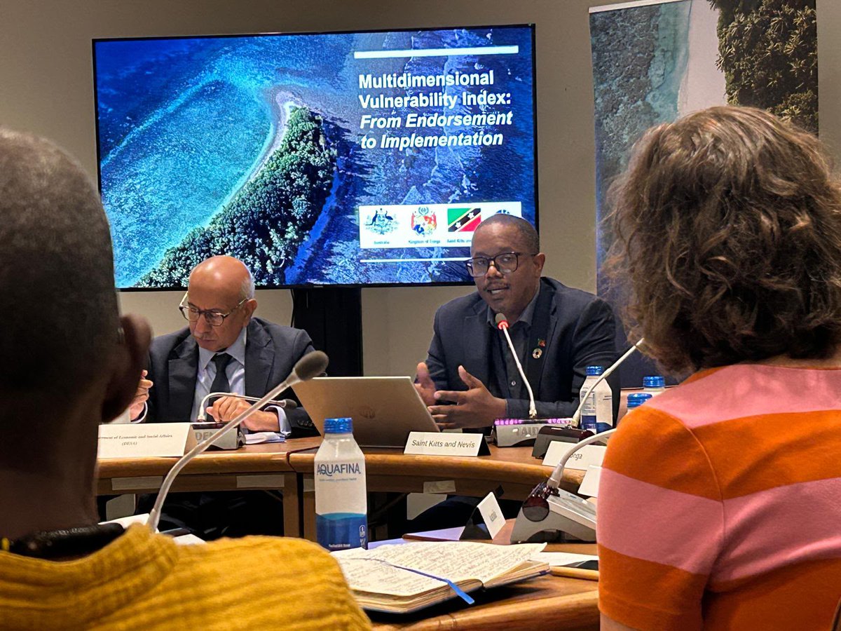 AustraliaUN's tweet photo. Thank you to all participants for a rich discussion on the Multidimensional Vulnerability Index (MVI), co-hosted by 🇦🇺. We must ensure SIDS’ unique vulnerabilities are better reflected in development cooperation and financing frameworks. #HLPF @TongaMissionUN  @stkittsnevisUN https://t.co/Z3npBWWKDJ