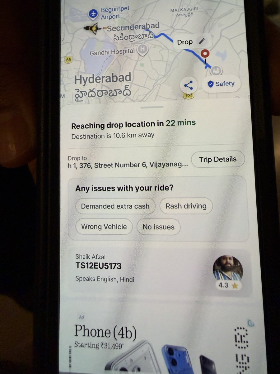 RamSava1's tweet photo. @RapidoCares Subject: URGENT: Complaint against Captain Shaik Afzal (TS12EU5173) – Physical Assault, Harassment, and Extortion
Dear Rapido Support Team,
I am writing to file an urgent, high-priority complaint regarding a traumatic experience I had with a Rapido captain, Shaik Afzal (Vehicle No: TS12EU5173), during a recent parcel delivery.
During this service, the driver engaged in severe misconduct that violated all safety protocols and basic human decency. Upon arrival, the driver aggressively demanded extra cash beyond the fare displayed on the app. Although we complied with his demand for additional money to resolve the situation, he did not stop there.
Following the payment, the situation escalated significantly. The driver attempted to physically manhandle me and subjected us to verbal abuse, including the use of offensive cuss words. This level of aggression and physical intimidation is completely unacceptable.
I am holding Rapido responsible for ensuring the safety of its customers. Given the nature of these actions—which include extortion, verbal abuse, and physical intimidation—I expect an immediate and thorough investigation into this captain.
I request the following actions to be taken immediately:
1. Permanent Suspension: The immediate and permanent blacklisting of this captain from the platform to prevent further harm to other customers.
2. Formal Investigation: A detailed report on the actions taken by your safety team regarding this incident.
3. Customer Protection: Information on how your support team intends to address the safety breach that occurred during this ride.
I have attached the details from the app for your reference. I expect a prompt response regarding the status of this complaint and the disciplinary actions initiated against this individual.
Sincerely,
Incident date -July 16th 
Time -10:00pm
