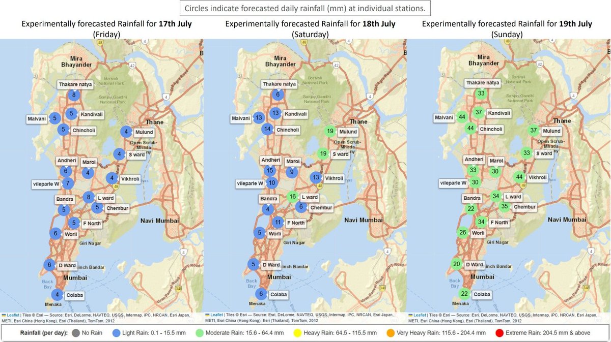 ClimateIITB's tweet photo. Light to Moderate rainfall expected next few days, per our model.

Visit https://t.co/b2KMRSqXnk for daily rainfall forecasts &amp; more. Pls follow https://t.co/Bvbw8p9YHM

#MumbaiRains

Initiative by @ClimateIITB supported by HEIITB Innovation Lab @HDFCERGOGIC. https://t.co/w13JuGJaIo