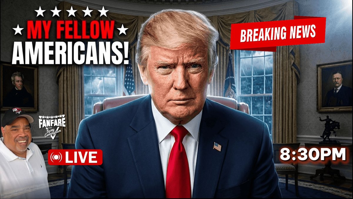 barrycunningham's tweet photo. Join Me LIVE at 8:30PM!

BREAKING NEWS: President Trump Makes HUGE Announcement From The Oval Office!

LIVE on YouTube at: https://t.co/U1akxJu4CG

Also LIVE on Rumble and X!