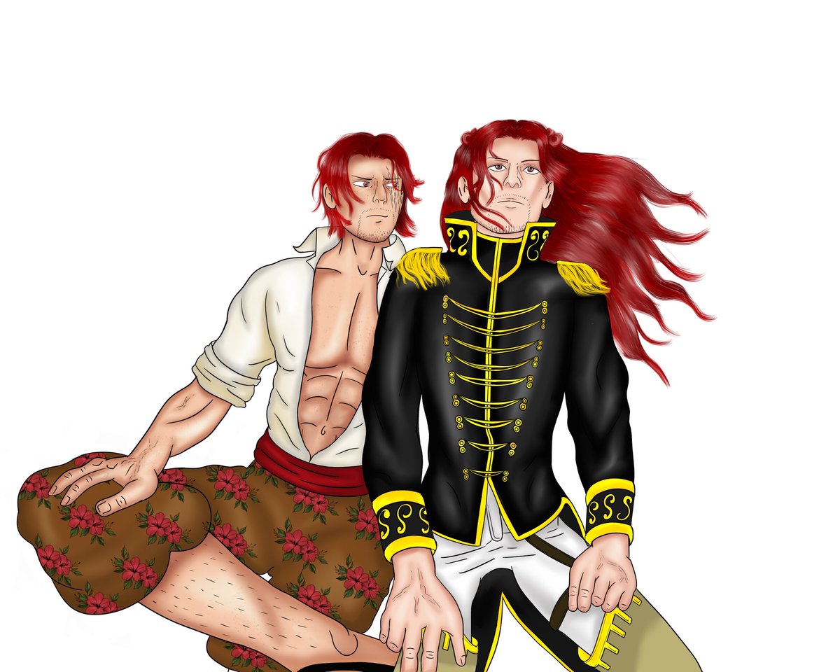 FigarlandSanae's tweet photo. I tried drawing the two brothers in my own style, but I don't know what to do for the background. #onepiece #Shanks #shamrock https://t.co/5oRBtEKjFC