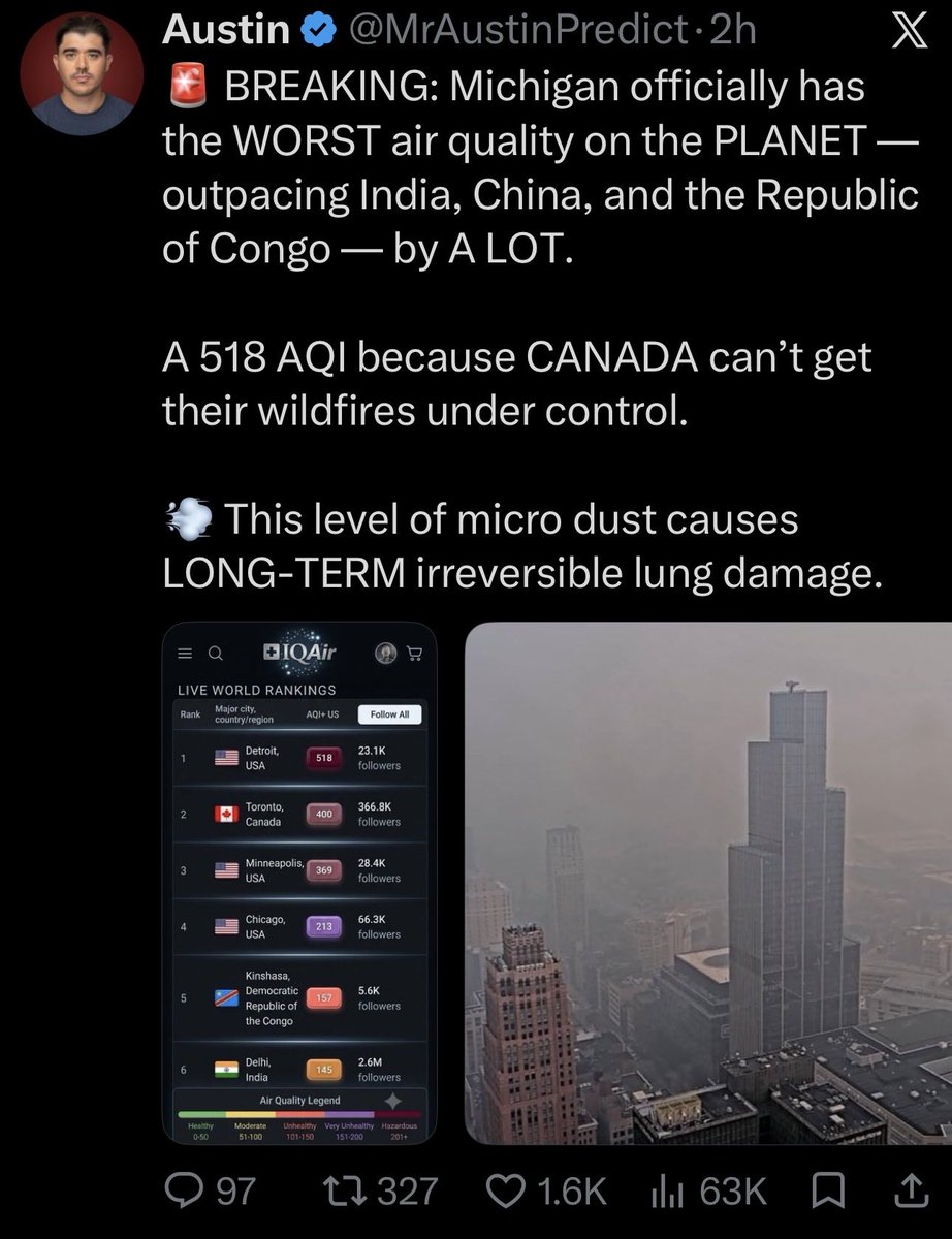 ROBINY0HOOD's tweet photo. At what point does @POTUS45 get Canada under control? We can’t fucking breathe out here bro… https://t.co/VAgtED7Brv