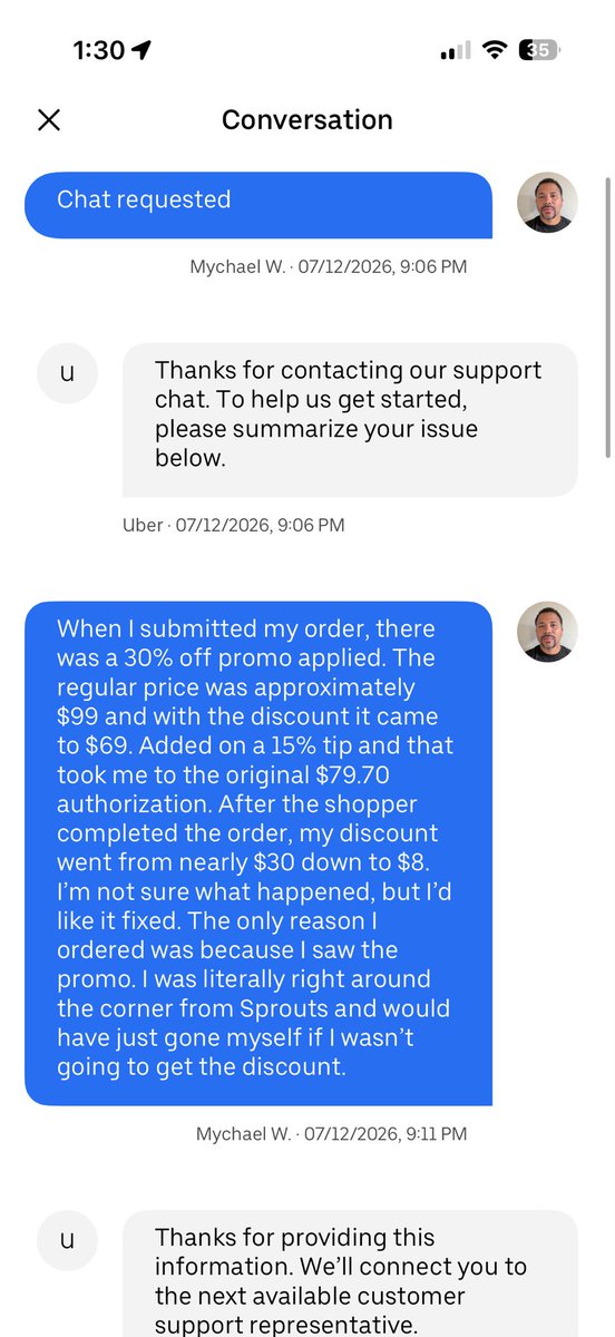 mwlarealty's tweet photo. @Uber_Support I just sent a DM as well but 30% promo was removed after grocery delivery order. Initial rep said they’d credit; checked status 2 days later and was told no credit without screenshot of promo that was REMOVED. How can I screenshot? https://t.co/vsKoBVNtWq