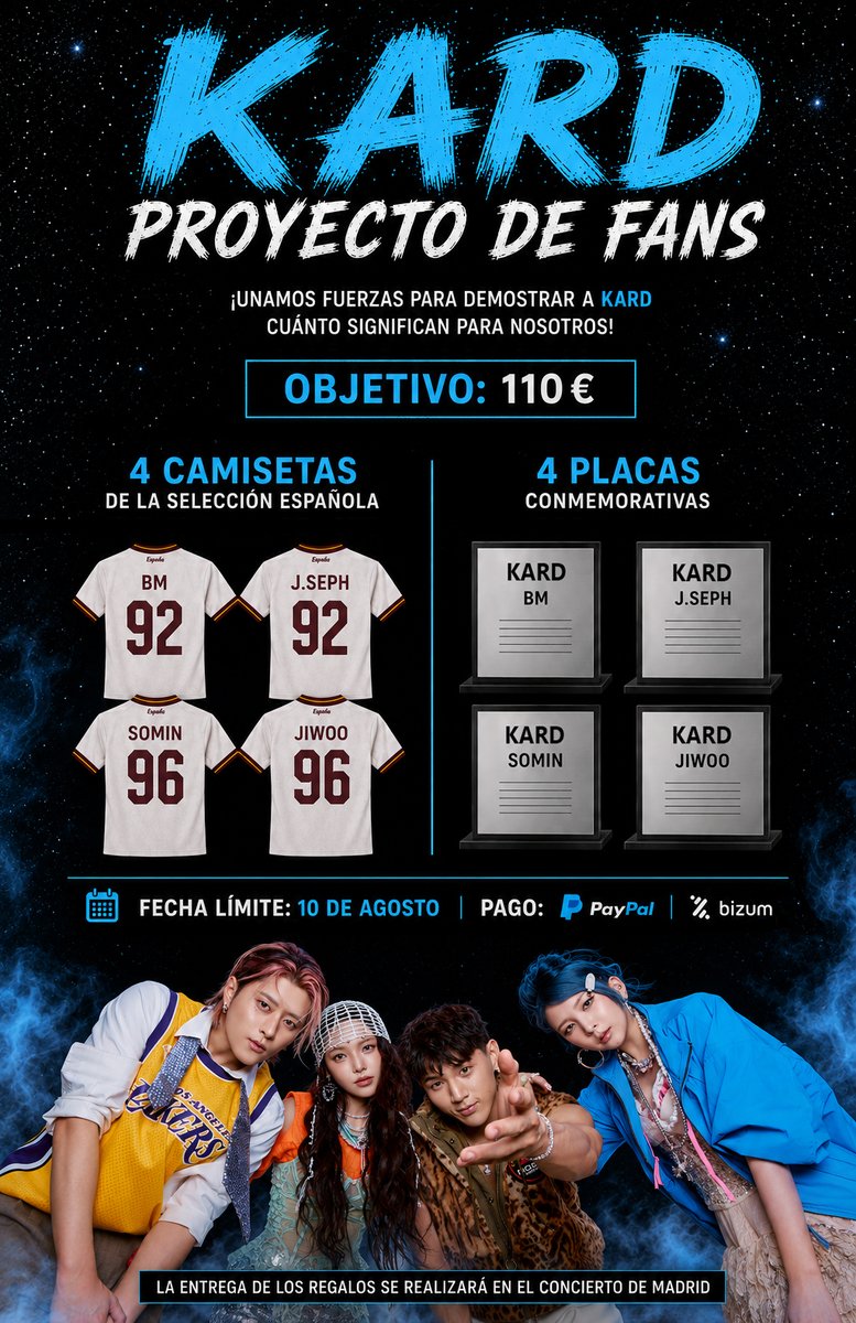 KARDinSpain's tweet photo. ㅤ
📢 ¡ATENCIÓN, HIDDEN KARD ESPAÑA! 🇪🇸

¡Ya tenemos listo el proyecto de fans para KARD! 💙

El objetivo es reunir 110€ para preparar los regalos que se entregarán al grupo durante el concierto de Madrid.

¿Te interesa? ¡Sigue leyendo! 👇🏻

#KARD #MADRID #BARCELONA #ESPAÑA
ㅤ https://t.co/uaKThD4ajD