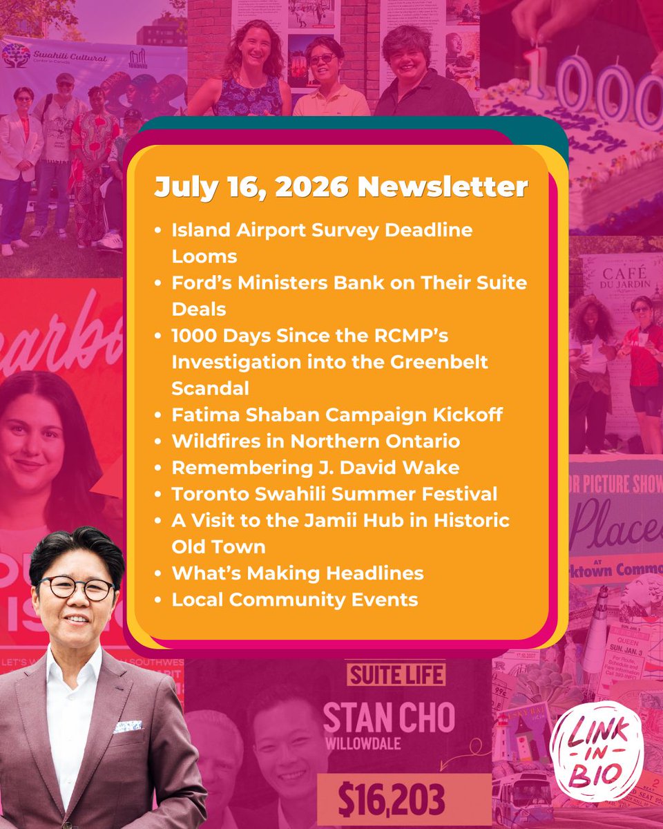 kristynwongtam's tweet photo. These last two weeks have been busy! Check out what I have been up to in my latest newsletter. In it, I talk about the Billy Bishop Island Airport federal survey, Minister Cho's $16,000 of luxury hotel stays, and much more. Read it at https://t.co/jBotdbvwc1 #torcen #onpoli https://t.co/nWmQnX98sk