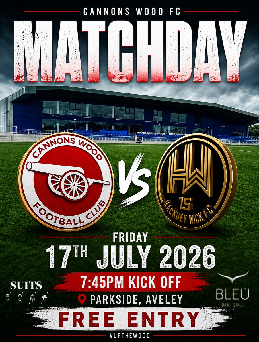 CannonsWoodFC's tweet photo. 🔴⚪ MATCHDAY ⚪🔴

It's #FridayNightFootball as we welcome @HackneyWickFC to Parkside (@ParksideStadium) as our preparations for the 2026/27 season continue. 💪⚽

Another tough pre-season test awaits, and another opportunity for the squad to build momentum ahead of the new campaign.

🎟️ FREE ENTRY