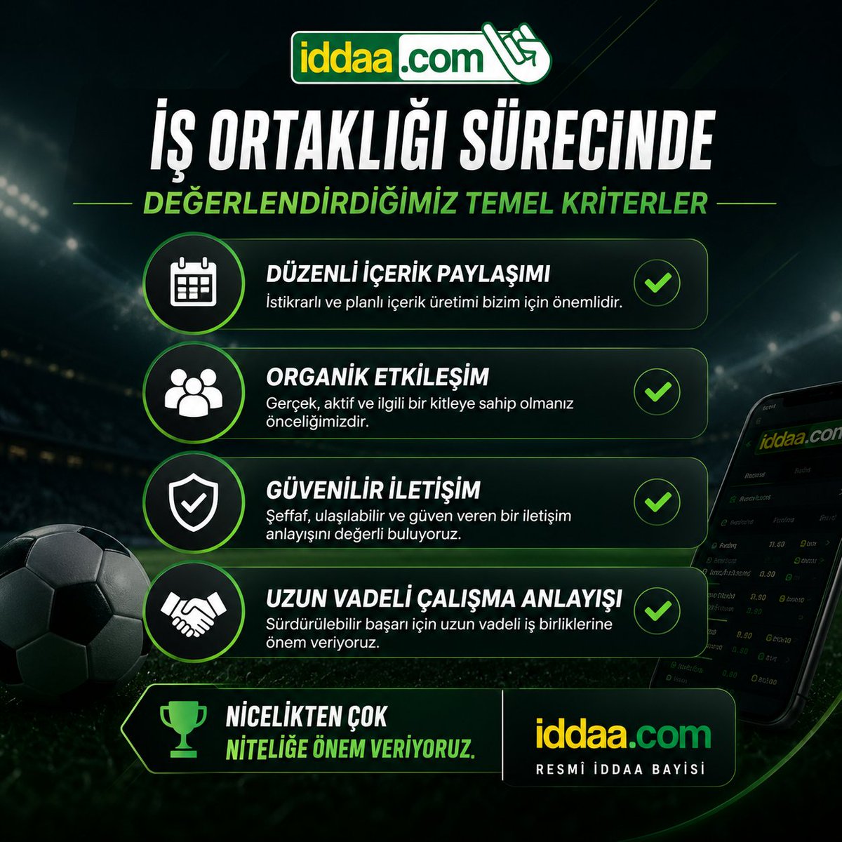 Bytoshi0x's tweet photo. İş ortaklığı sürecinde değerlendirdiğimiz temel kriterler:

✓ Düzenli içerik paylaşımı 
✓ Organik etkileşim
✓ Güvenilir iletişim 
✓ Uzun vadeli çalışma anlayışı
Nicelikten çok niteliğe önem veriyoruz. https://t.co/CHojEUJkWg