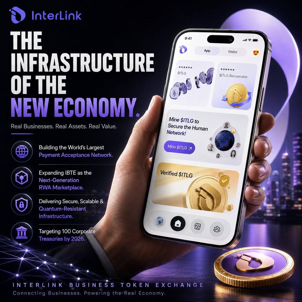 InterLinkITLs's tweet photo. InterLink is creating the foundation for a new digital economy where identity, payments, assets, and decentralized applications work together in one connected ecosystem.

Are you mining today to become part of the new economy's infrastructure? 

#InterLink #ITLG #ITL https://t.co/47o3qIBdA0