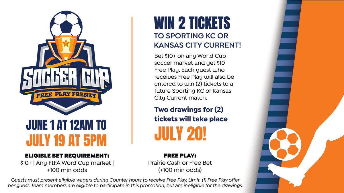 BetPrairieBand's tweet photo. Lock in your Cup bet before the Gold medal match goes final! ⚽️

✅ Bet $10 and get $10 Free Play‼️
✅ Earn drawing entry for SKC or Current tickets

#BetYourWay 🌻 https://t.co/oIgfuSGeWS