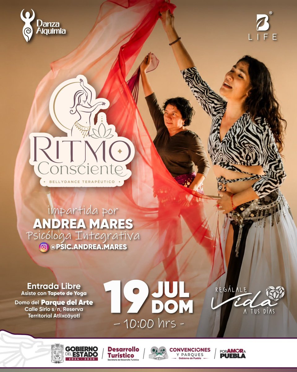 mx_observa's tweet photo. #Puebla ✨ Muévete, conecta y sana. Vive la experiencia de #RitmoConsciente, una sesión de bellydance terapéutico con entrada libre este 19 de julio en el Parque del Arte. 💃🧘♀️💕 https://t.co/94DRFLUobU
