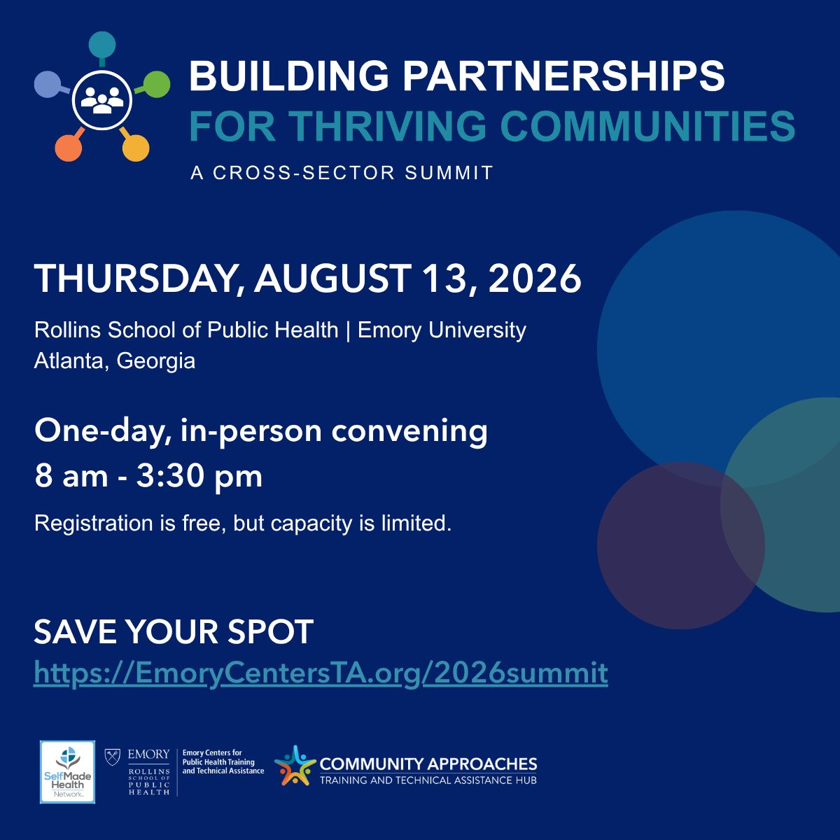 EmoryCenters's tweet photo. Join leaders from public health, healthcare, and community organizations at Building Partnerships for Thriving Communities: A Cross-Sector Summit to explore cross-sector solutions that improve health outcomes.

📅 Aug. 13, 2026 | 📍 Emory RSPH

🔗 https://t.co/mcIEjoTB23 https://t.co/Fv1H1weRJ4