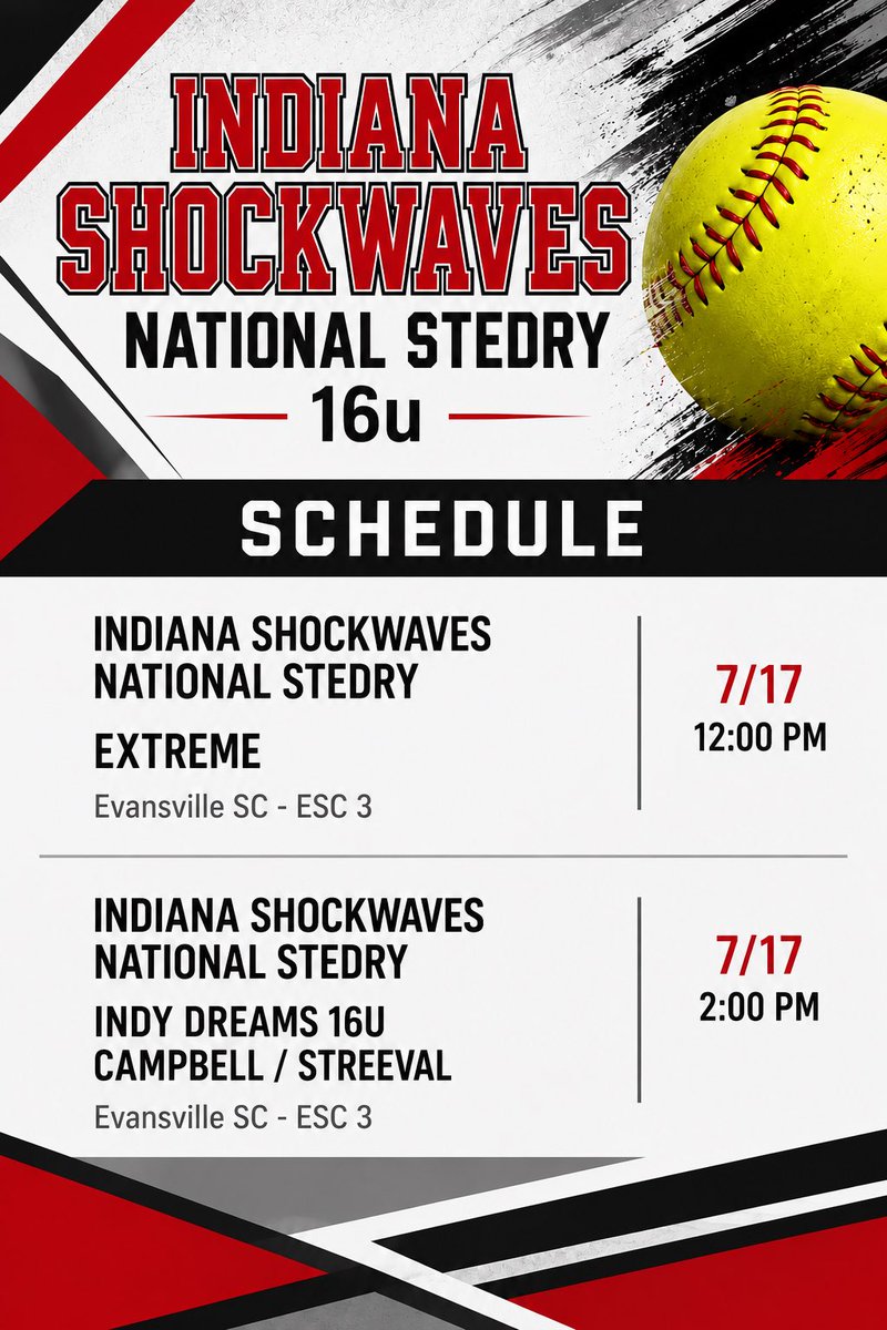 LilyStedry's tweet photo. Back at it again this weekend at the Super 7 PGF in Evansville. Here’s my pool schedule. Bracket starts on Saturday! @SHOCKWAVESTEDRY @ShockwavesSB https://t.co/ERcH1JvZq2