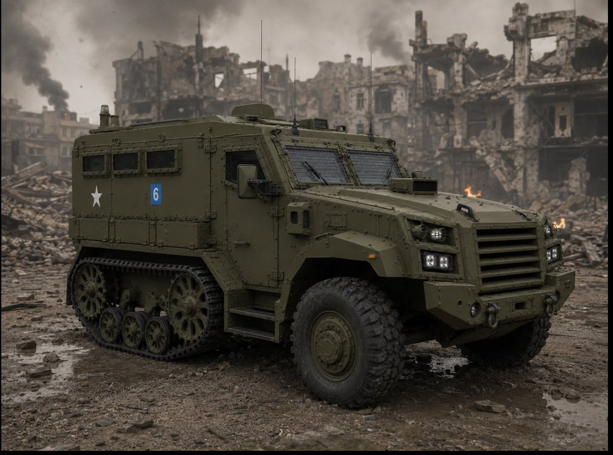 oscar198o's tweet photo. Vistos los problemas que han soportado los vehículos militares en el entorno de Ucrania, la vuelta al concepto olvidado de los half-tracks, ayudaría como vehículos intermedios. MRAP de escuadrón con mayor movilidad?? #MRAP #halftracks #military https://t.co/92R3jp1Bsw