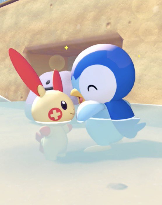 loveifievol's tweet photo. 小さなポケモンたちが温泉の中でお話ししているのは見ているだけでも癒されます

こちらはプラスルとポッチャマで元々特に接点はなかったのですが、住処を近くにしてみたところすぐに仲良くなってくれました。どちらかというと子どもっぽいキャラクター同士なので純粋さを感じるやり取りをたくさん見せてくれています。