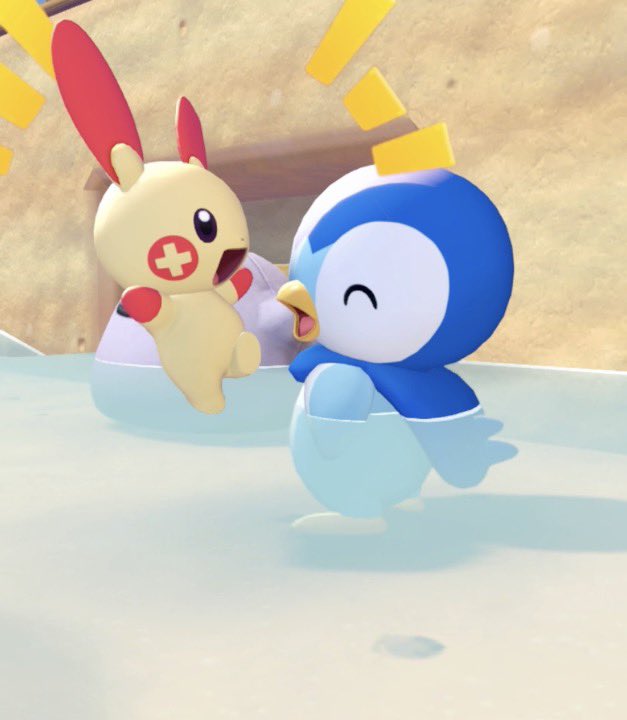 loveifievol's tweet photo. 小さなポケモンたちが温泉の中でお話ししているのは見ているだけでも癒されます

こちらはプラスルとポッチャマで元々特に接点はなかったのですが、住処を近くにしてみたところすぐに仲良くなってくれました。どちらかというと子どもっぽいキャラクター同士なので純粋さを感じるやり取りをたくさん見せてくれています。