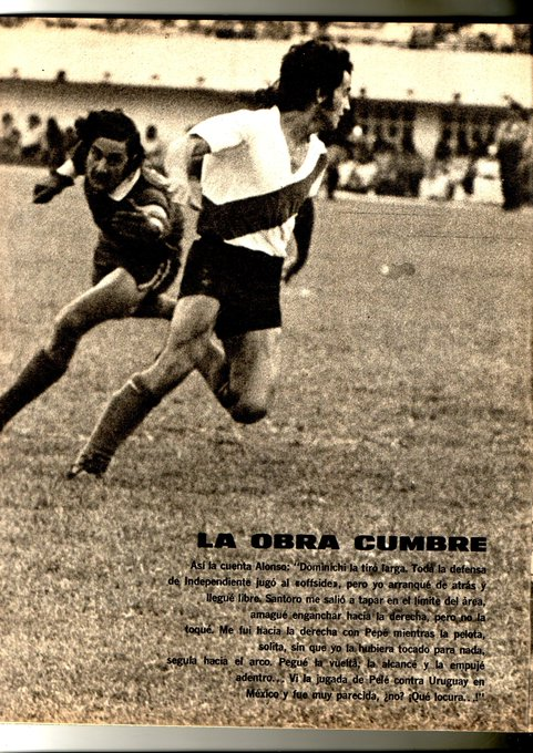 fairplalsports's tweet photo. La obra cumbre del Beto Alonso.

“El gol que no pudo hacer Pelé 👑”.

Fue un 3 de diciembre de 1972 en la goleada de #River a Independiente por 7 a 2 https://t.co/krGcMIXRt3