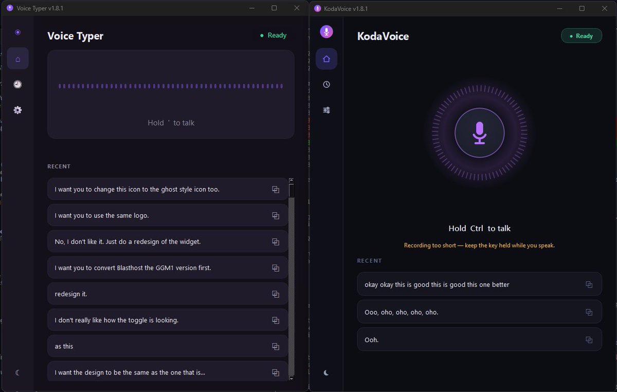 buildwithjayden's tweet photo. The improvement in the design for KodaVoice https://t.co/TN8GztwRSp