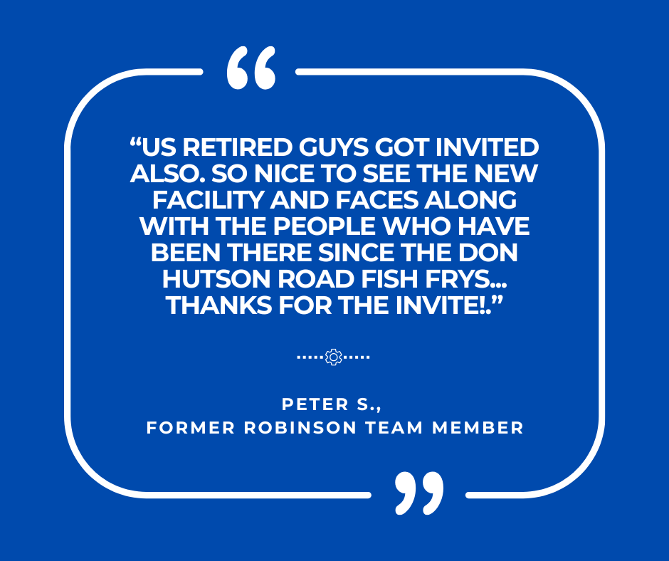 WeAreRobinson's tweet photo. #tbt to this April's fish fry.

Once a Robinson team member, always a Robinson team member.

Thanks for the kind words, Pete.

#EmployeeOwned #LifeAtRobinson #WisconsinTradition #FishFry https://t.co/tGjPnwu33y