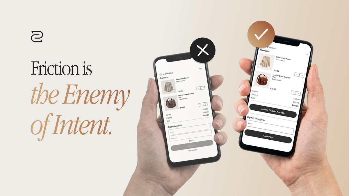 d2cdesigns's tweet photo. Forcing first-time buyers to create an account is an instant conversion killer. 24% of shoppers will walk away. Keep checkout fast, default to guest entry, and use Shop Pay to maximize speed. #DTC #Shopify #UX https://t.co/39tGMkooHd