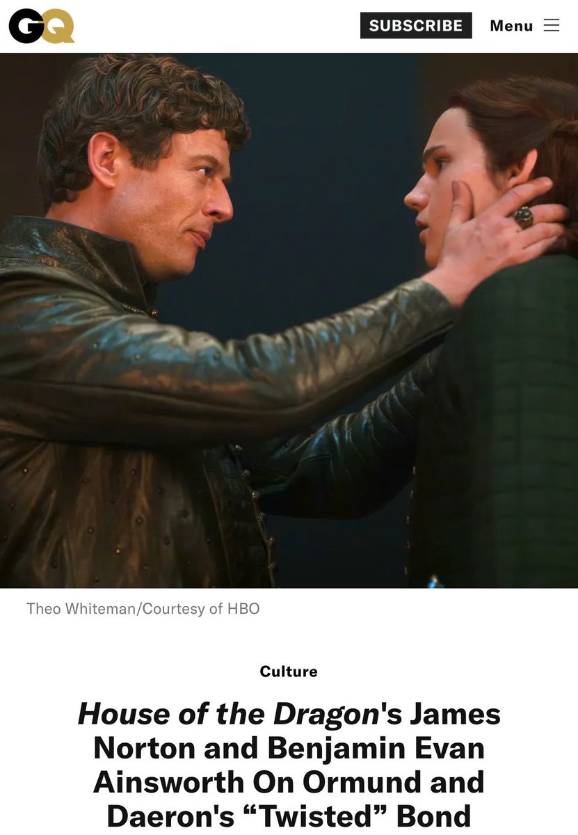 goodmanw's tweet photo. “I think Daeron is the most important person in his life. There is affection, there's love there, however warped that is.”

For @GQMagazine, I spoke with #hotd stars James Norton and Benjamin Evan Ainsworth about the relationship between Ormund and Daeron. Link below. https://t.co/dxnxz1mEaH