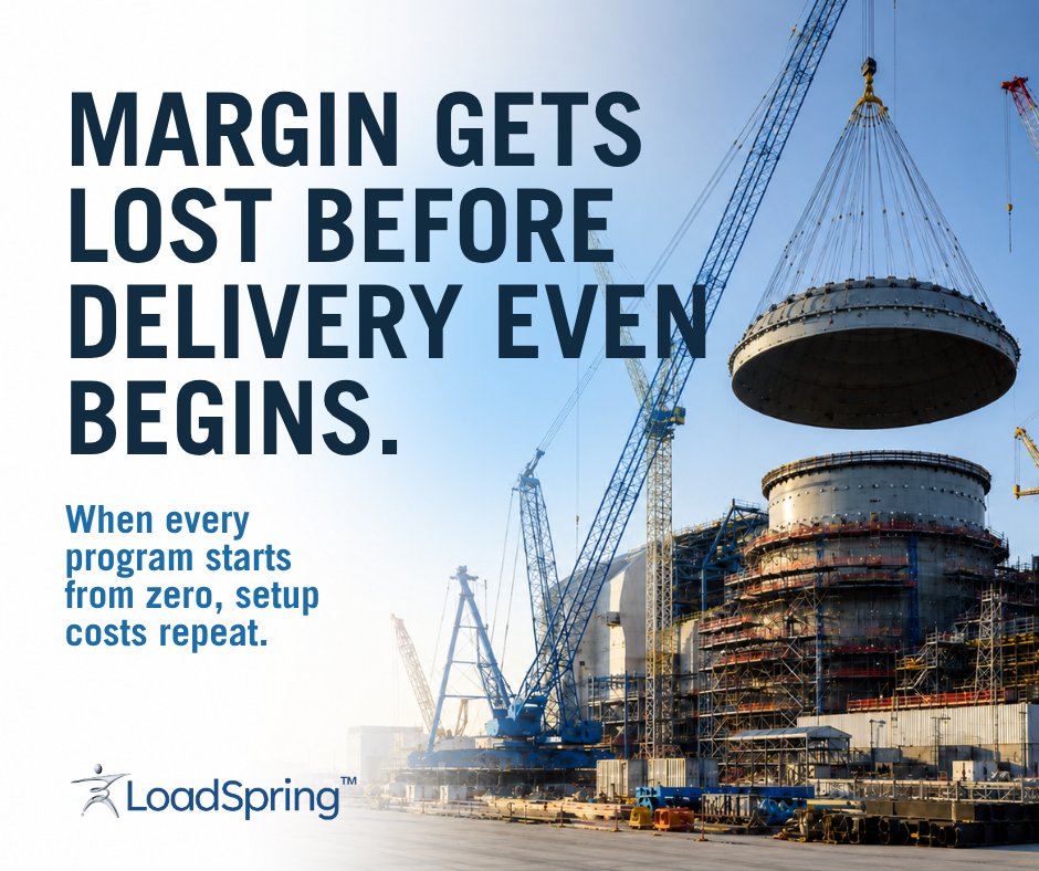 LoadSpring's tweet photo. You don’t lose margin on delivery. You lose it before delivery begins.

When every program starts from zero, costs repeat and value is delayed.

Standardize the foundation once, then scale setup from months to days.
Is your delivery model ready? https://t.co/oGpSh6Ejf0 https://t.co/XYtoxZ1PKO